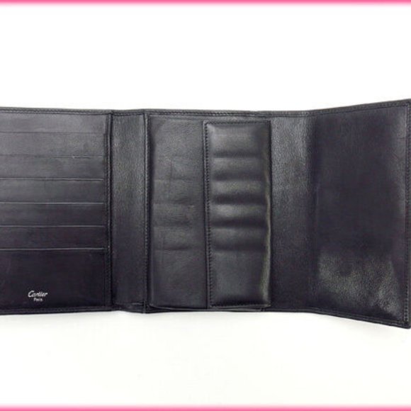 Cartier Wallet Purse Trifold Trinity Black Woman Authentic Used Y1609 - Picture 4 of 5